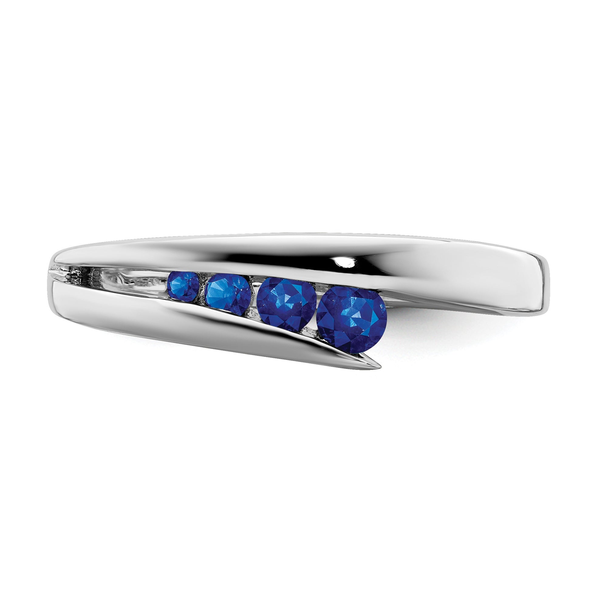 14k White Gold Graduated Round Blue Sapphire 4-stone Ring