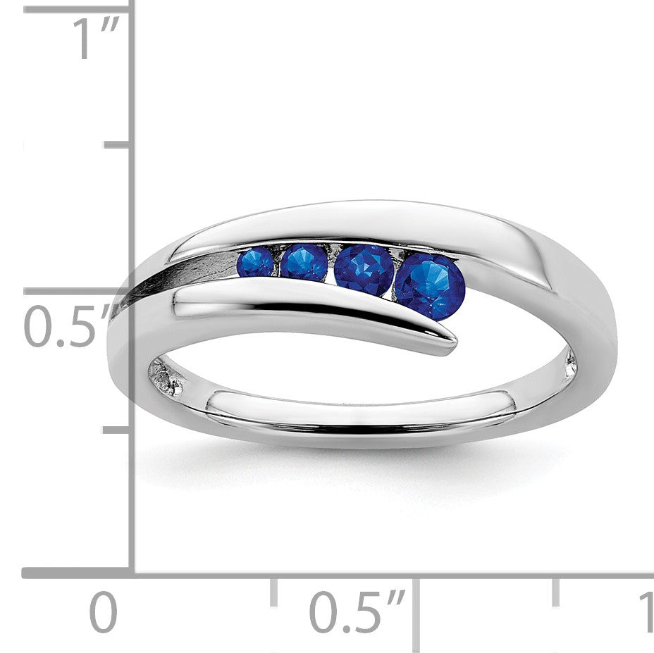 14k White Gold Graduated Round Blue Sapphire 4-stone Ring