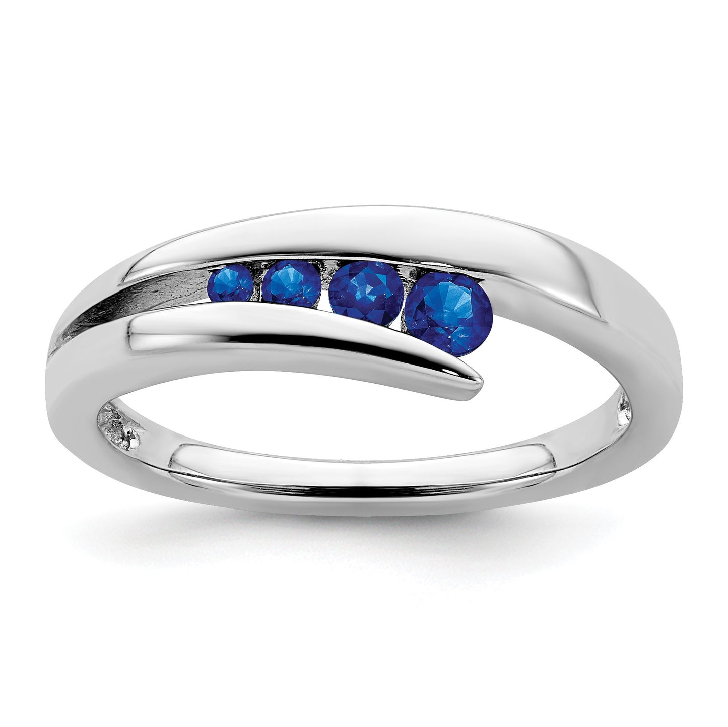 14k White Gold Graduated Round Blue Sapphire 4-stone Ring