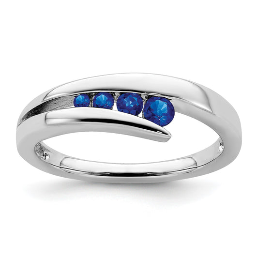 14k White Gold Graduated Round Blue Sapphire 4-stone Ring