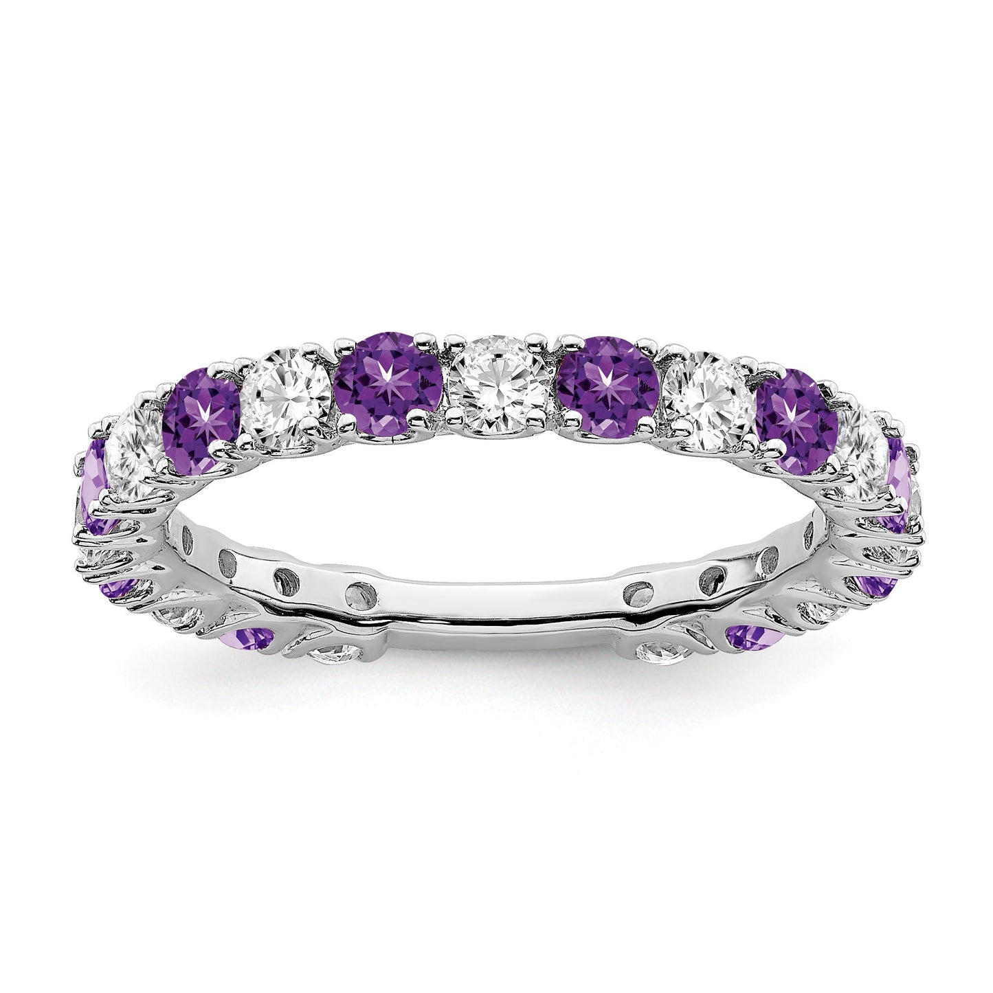 14k White Gold Amethyst and 3/4 carat Diamond Band