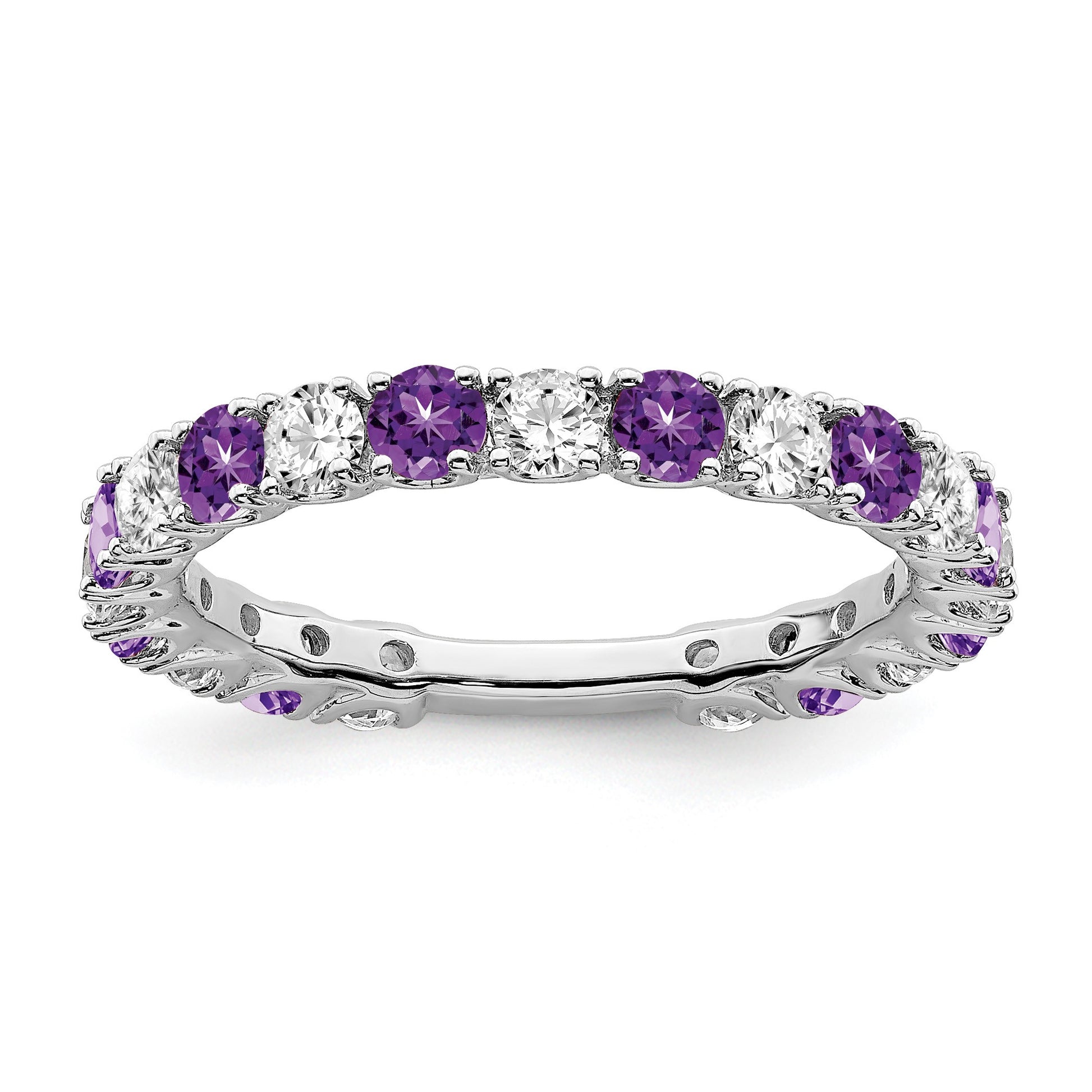 14k White Gold Amethyst and 3/4 carat Diamond Band