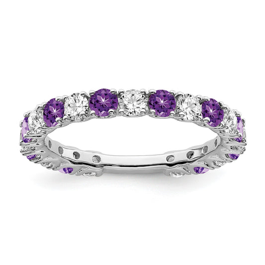 14k White Gold Amethyst and 3/4 carat Diamond Band