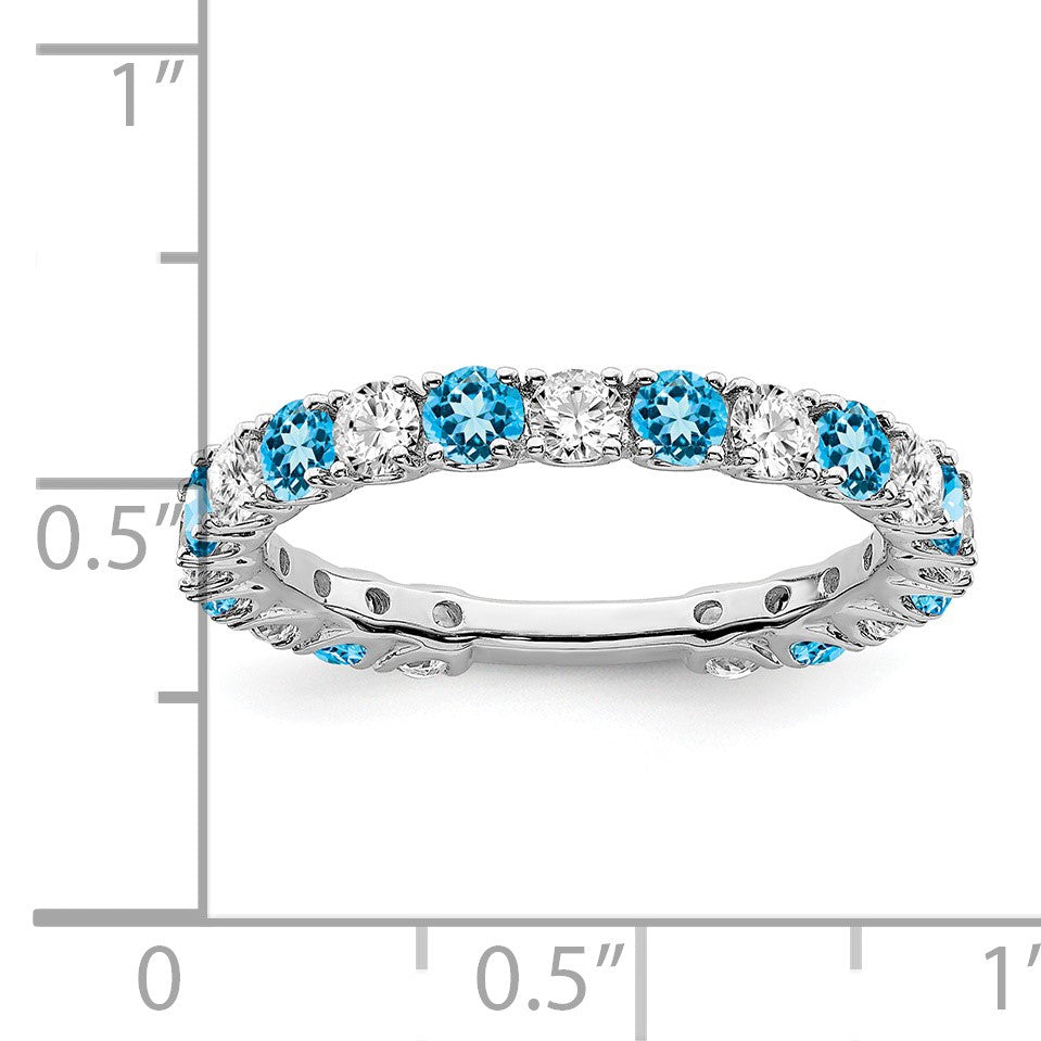 14k White Gold Blue Topaz and 3/4 carat Diamond Band