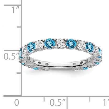 14k White Gold Blue Topaz and 3/4 carat Diamond Band