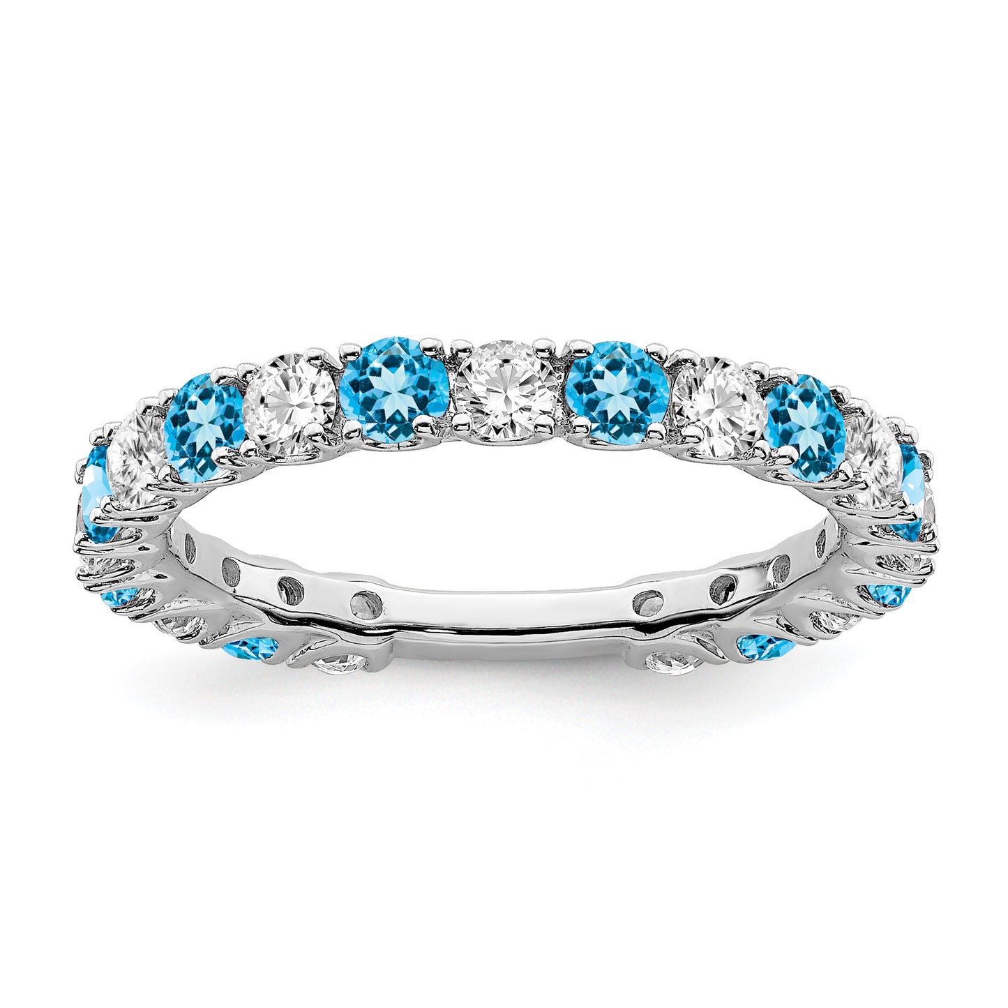 14k White Gold Blue Topaz and 3/4 carat Diamond Band