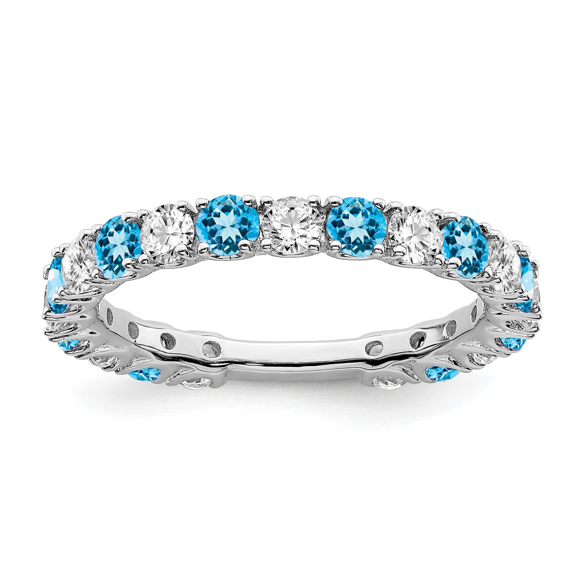 14k White Gold Blue Topaz and 3/4 carat Diamond Band