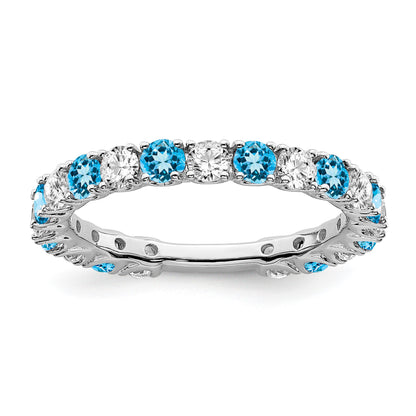 14k White Gold Blue Topaz and 3/4 carat Diamond Band