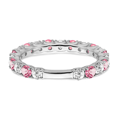 14k White Gold 3/4 carat Diamond and Lab-Created Pink Sapphire Band