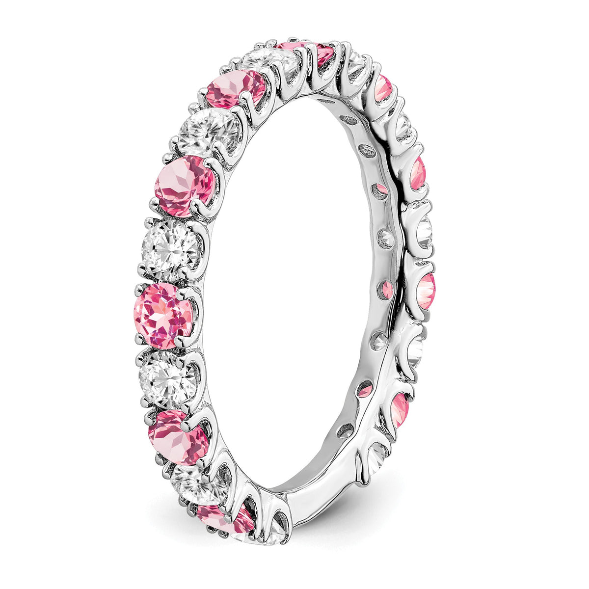 14k White Gold 3/4 carat Diamond and Lab-Created Pink Sapphire Band