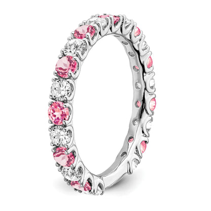 14k White Gold 3/4 carat Diamond and Lab-Created Pink Sapphire Band