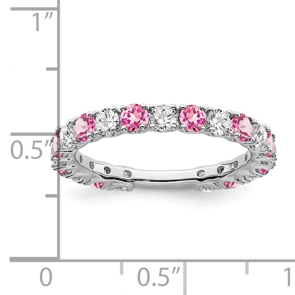 14k White Gold 3/4 carat Diamond and Lab-Created Pink Sapphire Band