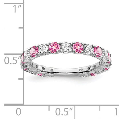 14k White Gold 3/4 carat Diamond and Lab-Created Pink Sapphire Band