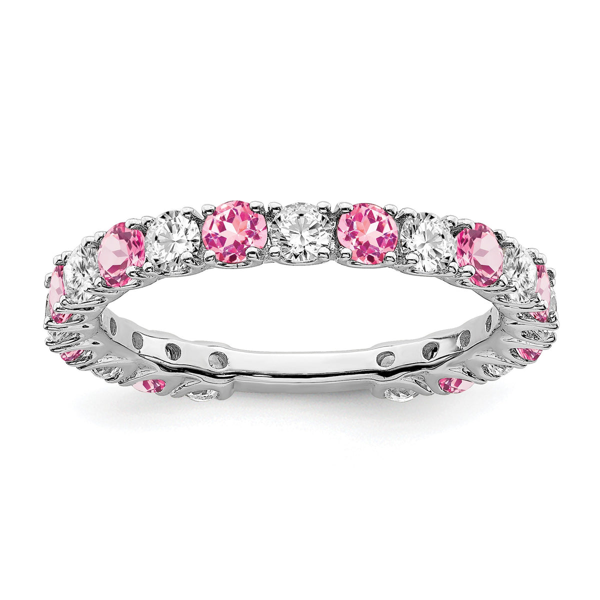 14k White Gold 3/4 carat Diamond and Lab-Created Pink Sapphire Band