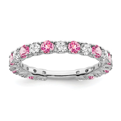 14k White Gold 3/4 carat Diamond and Lab-Created Pink Sapphire Band