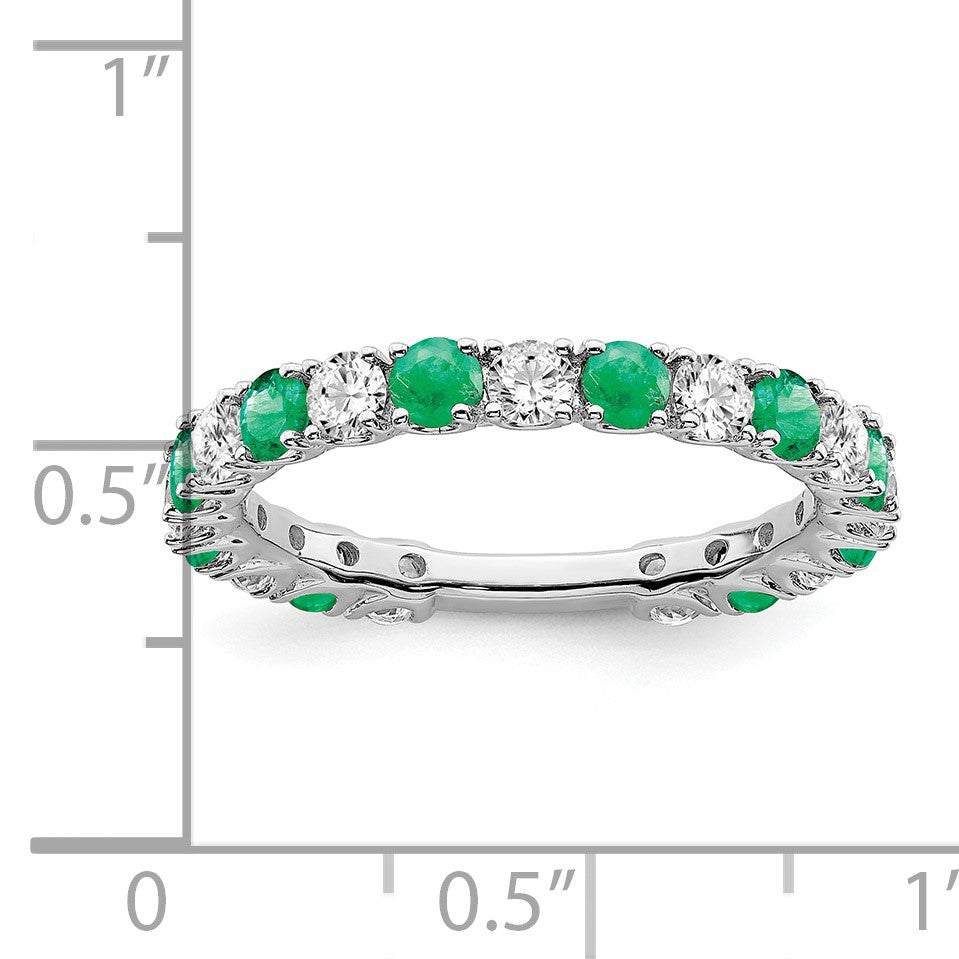 14k White Gold 3/4 carat Diamond and Lab-Created Emerald Band