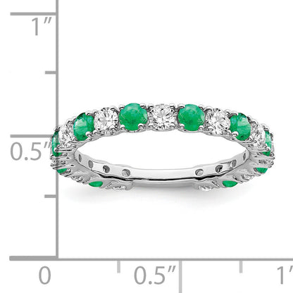 14k White Gold 3/4 carat Diamond and Lab-Created Emerald Band