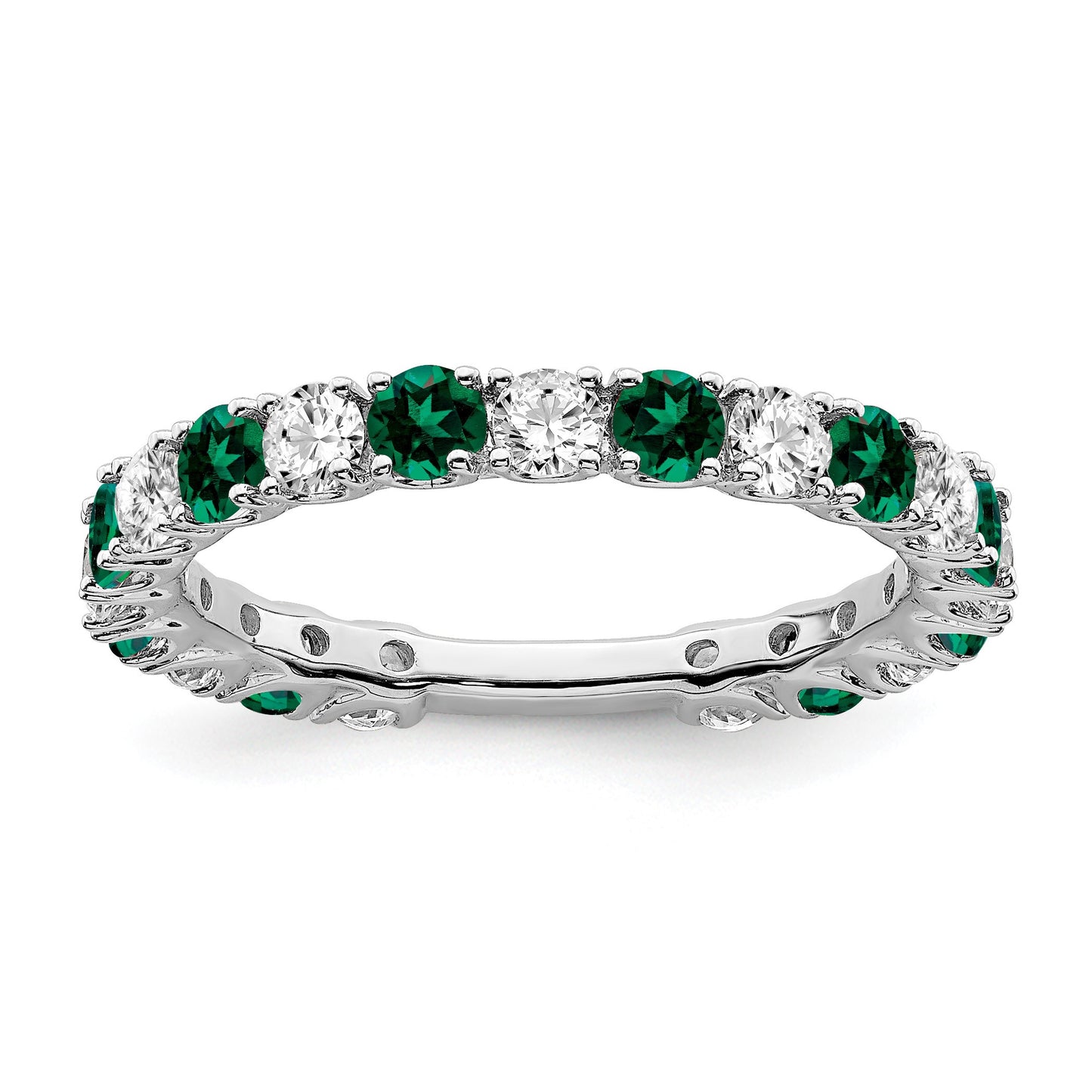 14k White Gold 3/4 carat Diamond and Lab-Created Emerald Band