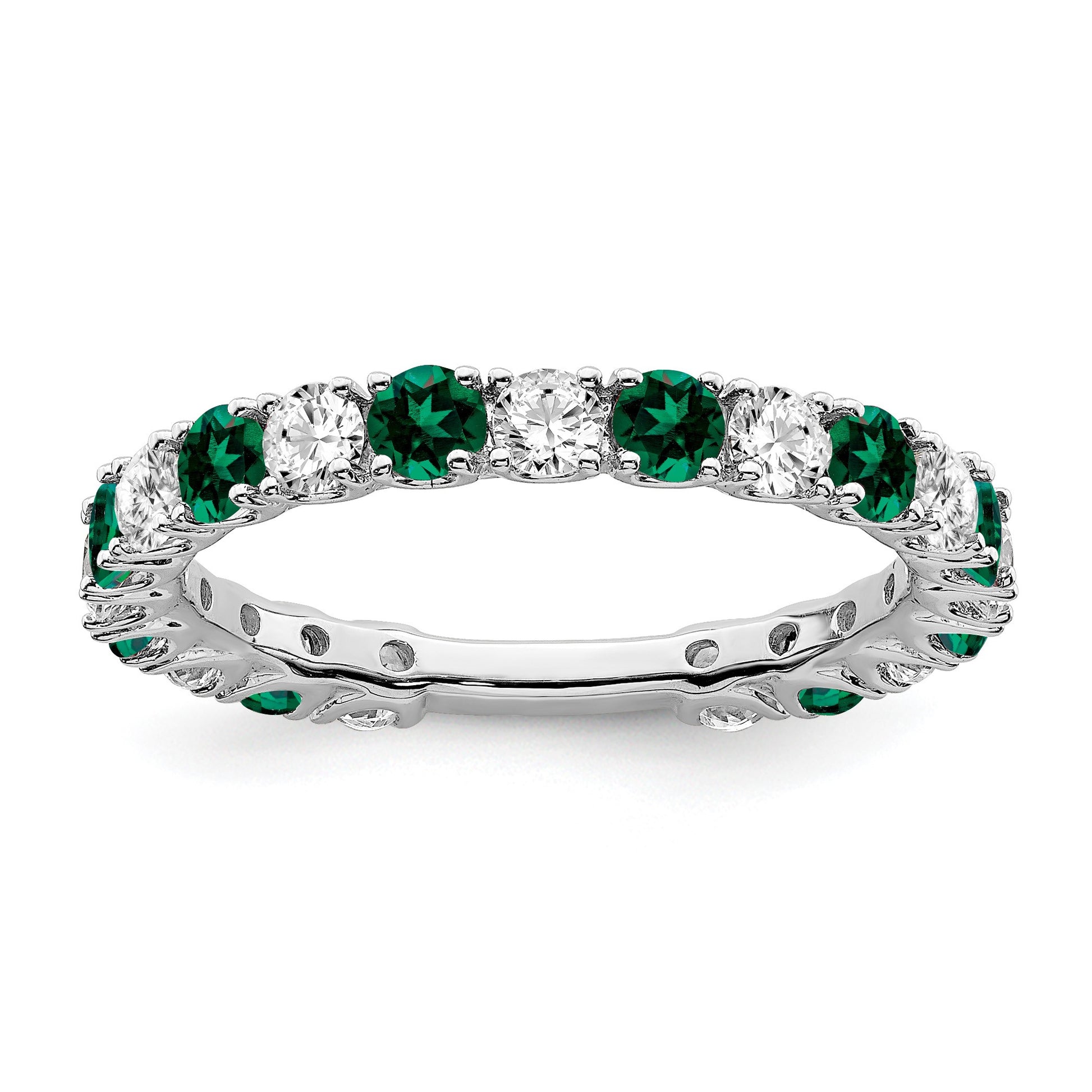 14k White Gold 3/4 carat Diamond and Lab-Created Emerald Band
