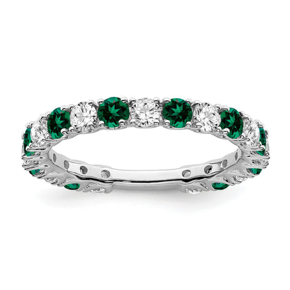 14k White Gold 3/4 carat Diamond and Lab-Created Emerald Band