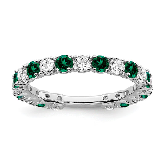 14k White Gold 3/4 carat Diamond and Lab-Created Emerald Band