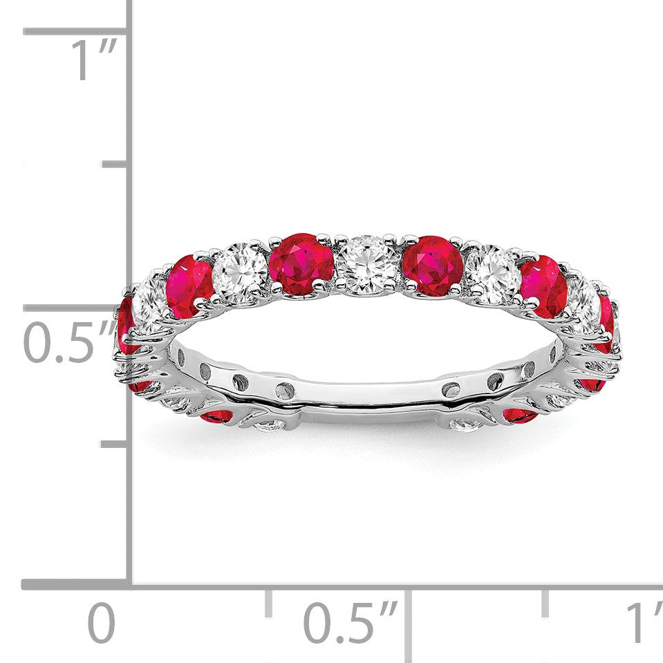 14k White Gold 3/4 carat Diamond and Lab-Created Ruby Band