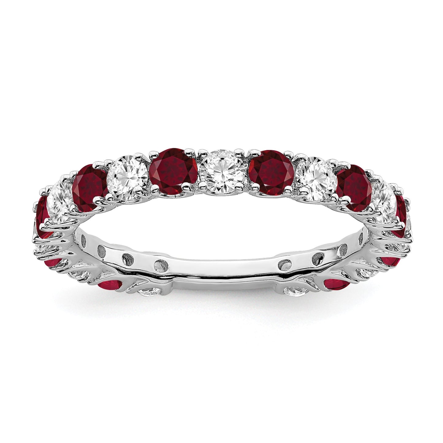 14k White Gold 3/4 carat Diamond and Lab-Created Ruby Band
