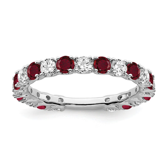 14k White Gold 3/4 carat Diamond and Lab-Created Ruby Band