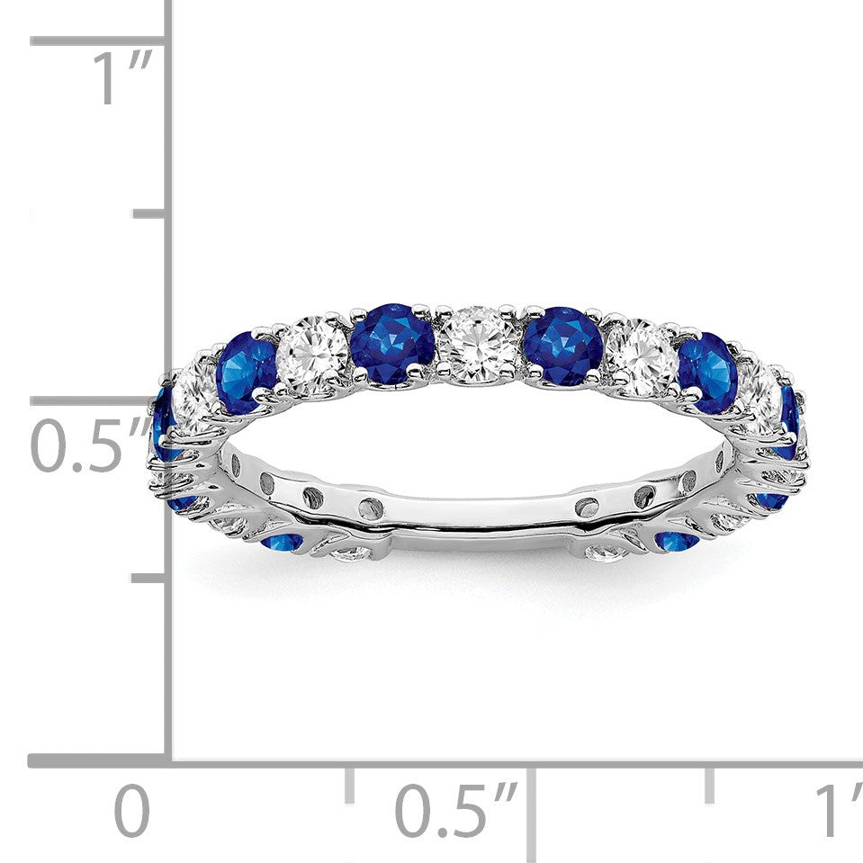 14k White Gold 3/4 carat Diamond and Lab-Created Blue Sapphire Band