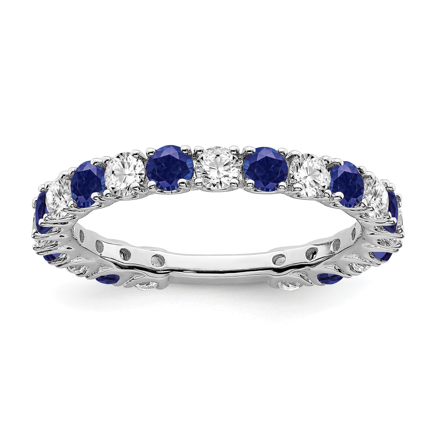 14k White Gold 3/4 carat Diamond and Lab-Created Blue Sapphire Band