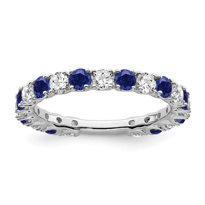 14k White Gold 3/4 carat Diamond and Lab-Created Blue Sapphire Band