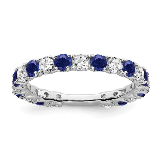 14k White Gold 3/4 carat Diamond and Lab-Created Blue Sapphire Band