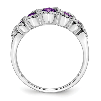 14k White Gold Graduated Amethyst and 1/4 carat Diamond Halo Ring