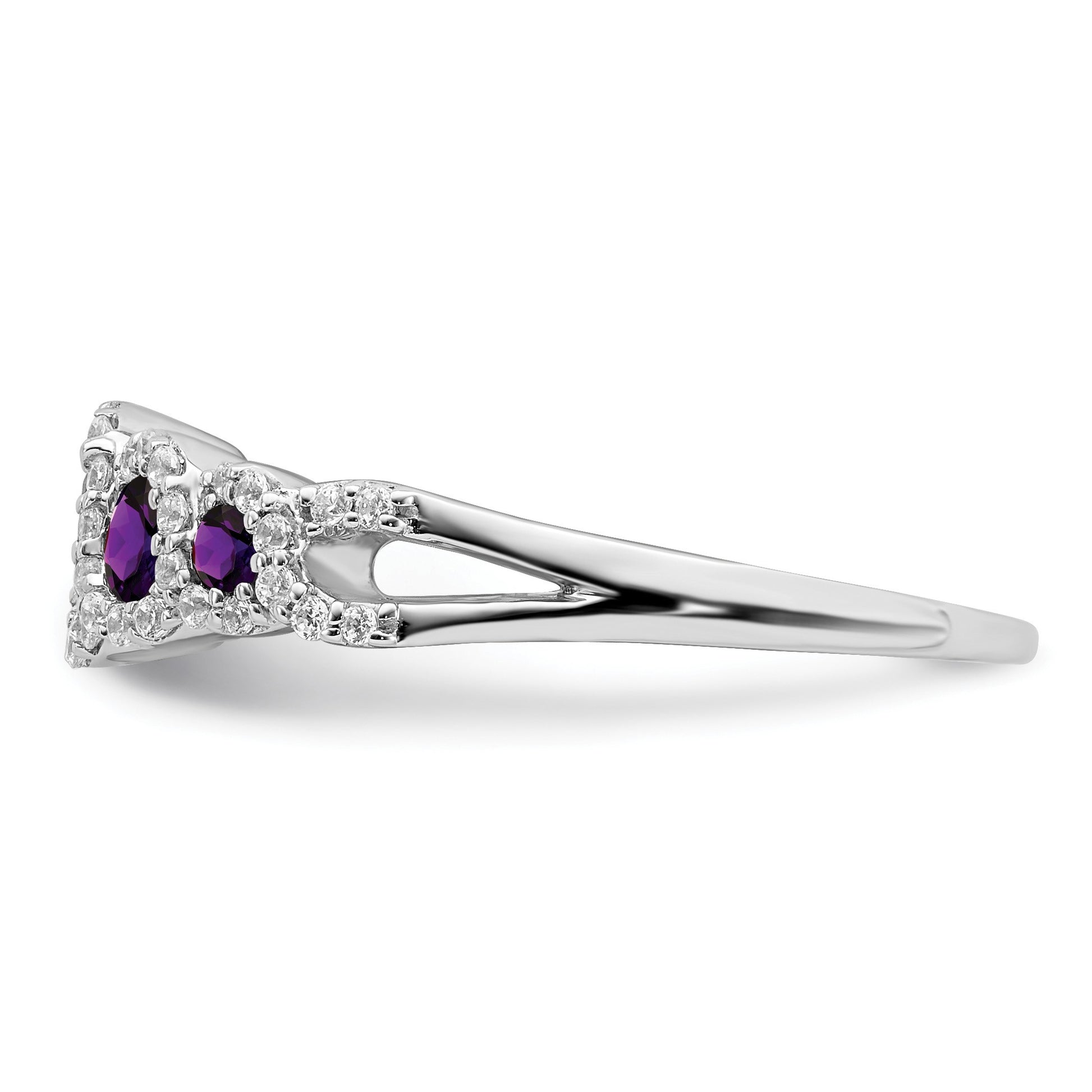 14k White Gold Graduated Amethyst and 1/4 carat Diamond Halo Ring