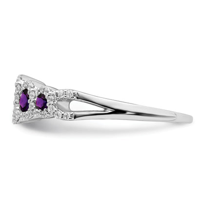 14k White Gold Graduated Amethyst and 1/4 carat Diamond Halo Ring