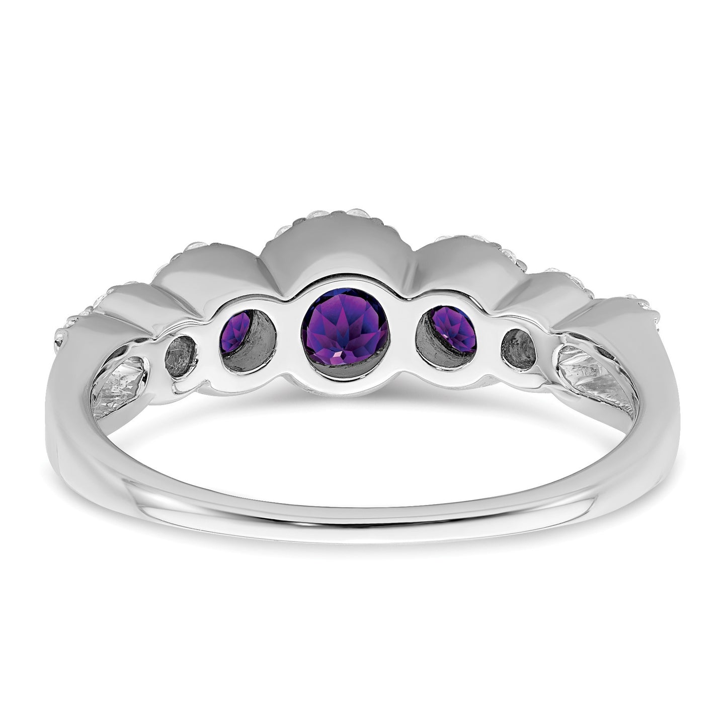 14k White Gold Graduated Amethyst and 1/4 carat Diamond Halo Ring