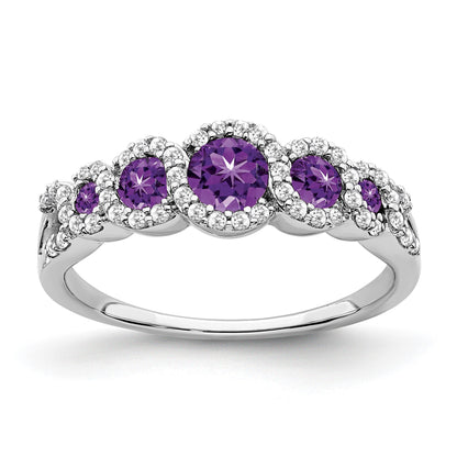 14k White Gold Graduated Amethyst and 1/4 carat Diamond Halo Ring
