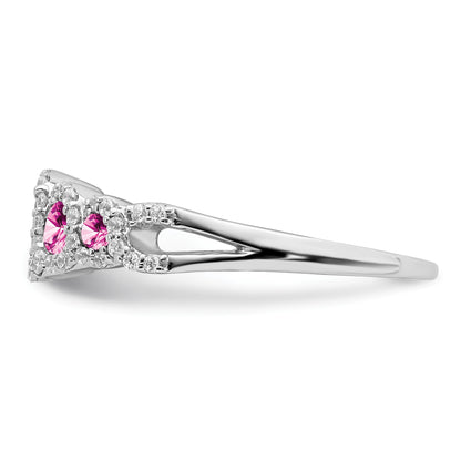 14k White Gold Graduated Lab-Created Pink Sapphire and 1/4 carat Diamond Halo Ring
