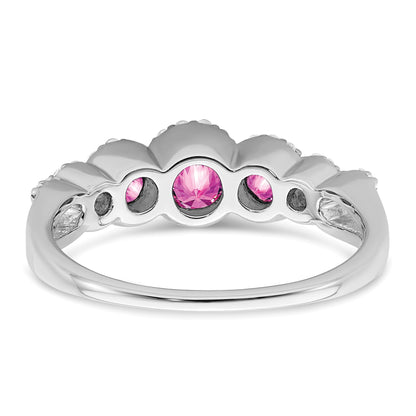 14k White Gold Graduated Lab-Created Pink Sapphire and 1/4 carat Diamond Halo Ring