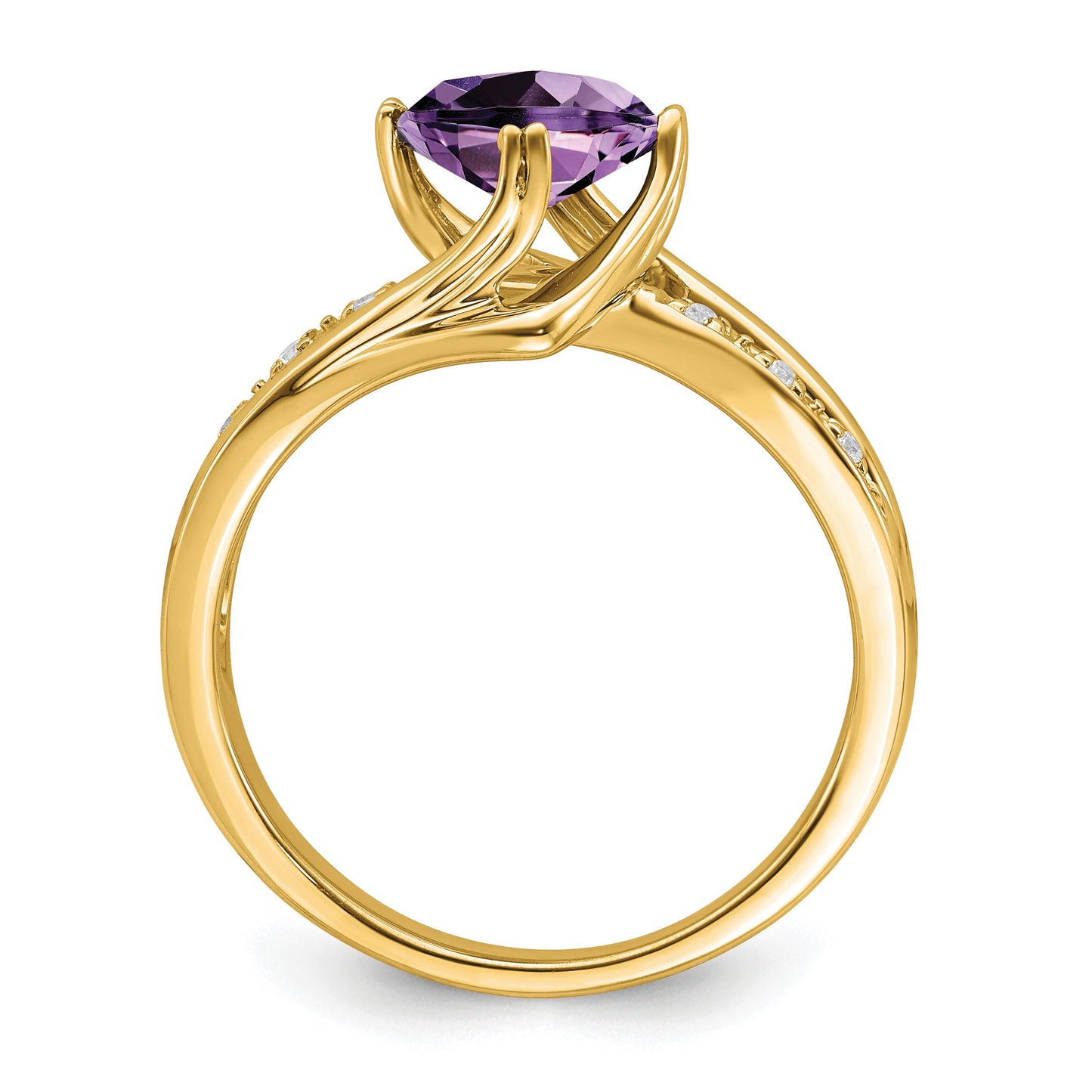 14k 6mm Cushion Amethyst and Diamond Ring
