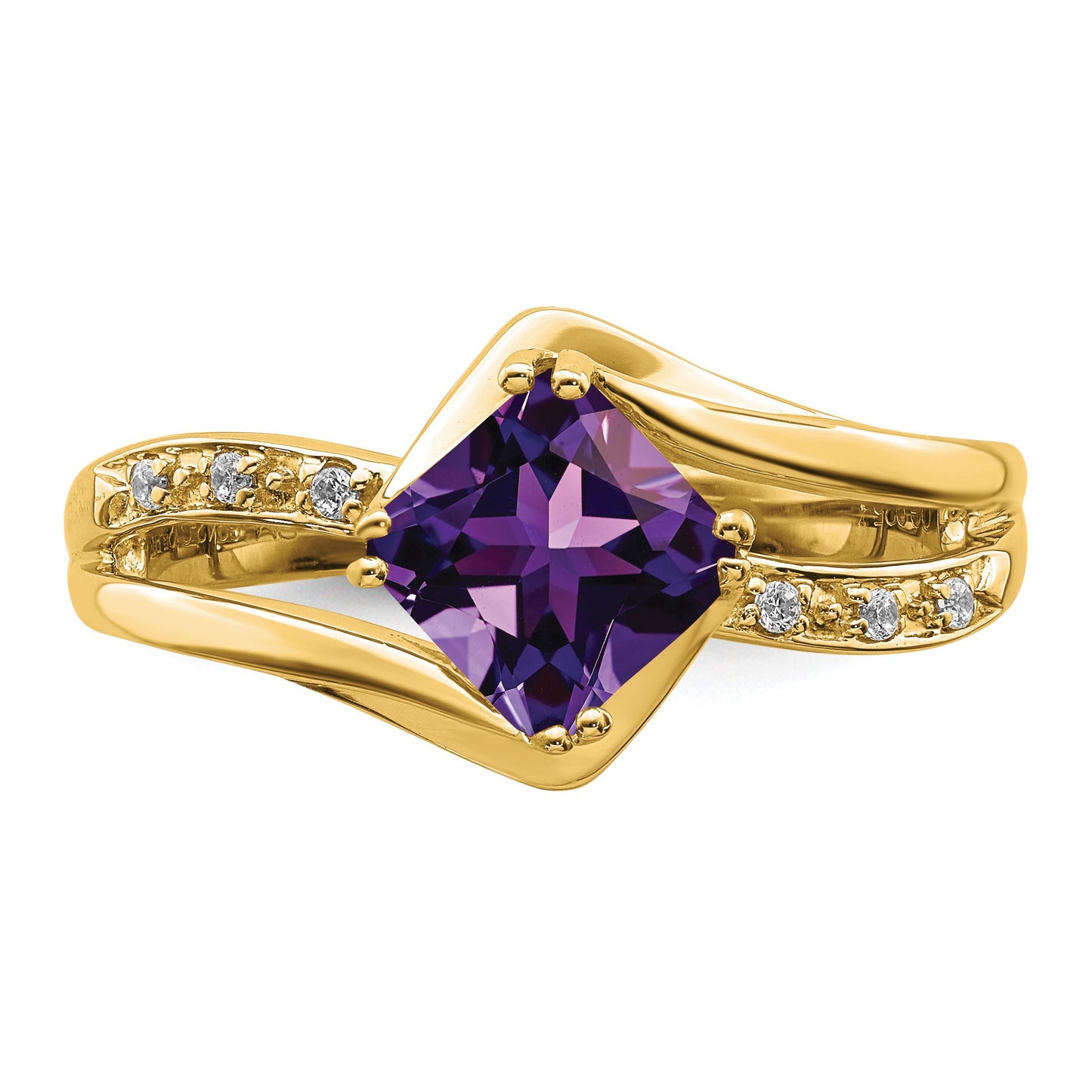 14k 6mm Cushion Amethyst and Diamond Ring
