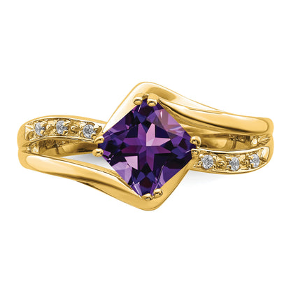 14k 6mm Cushion Amethyst and Diamond Ring
