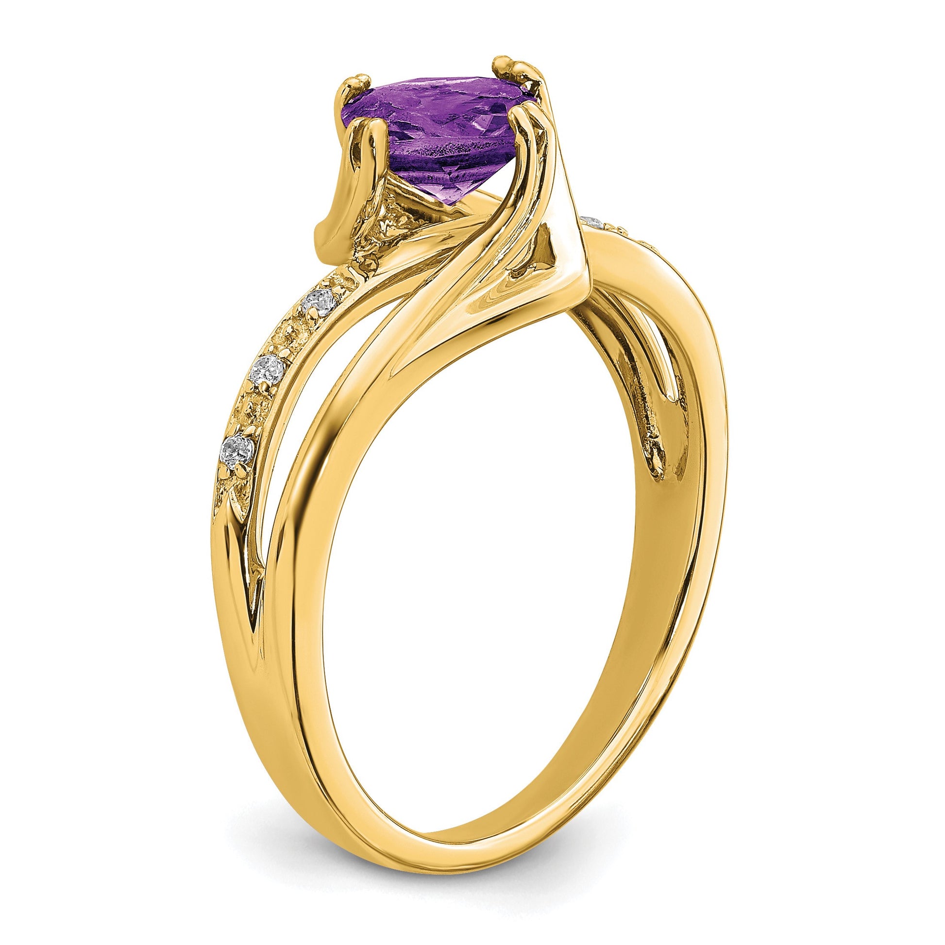 14k 6mm Cushion Amethyst and Diamond Ring