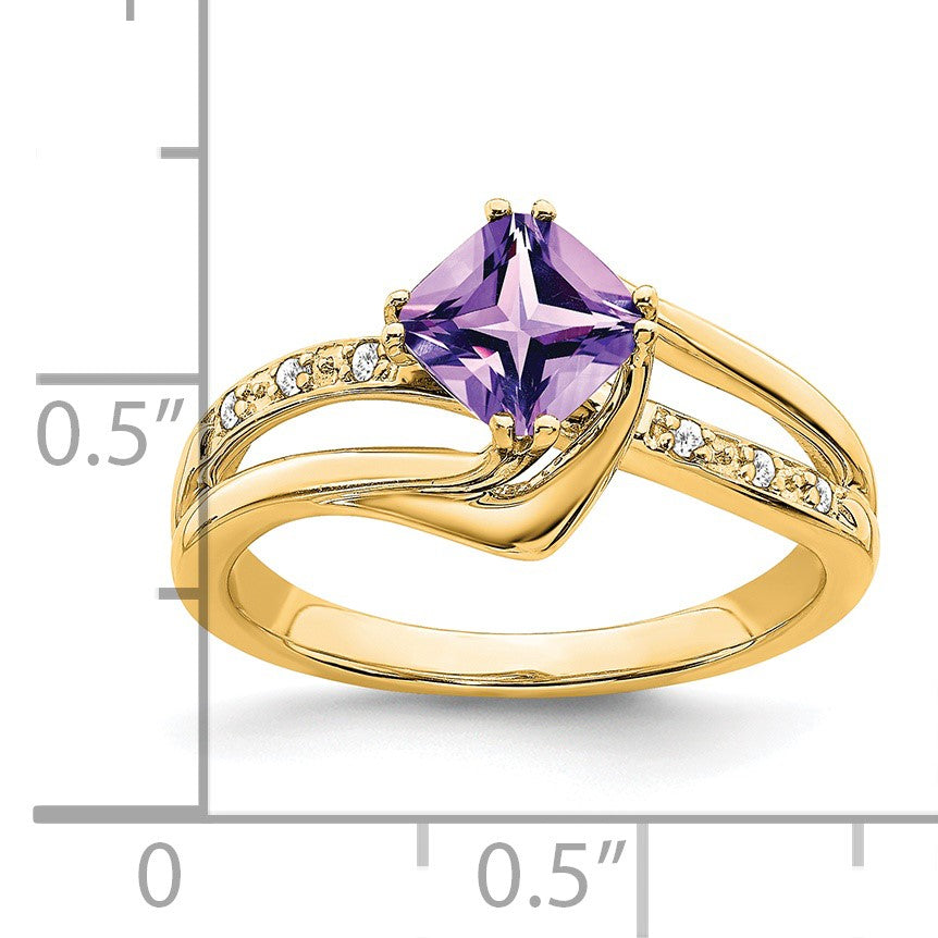 14k 6mm Cushion Amethyst and Diamond Ring