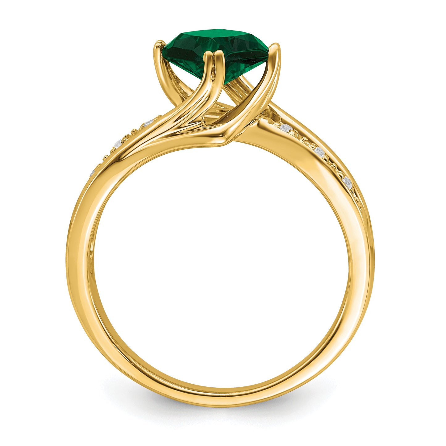14k White Gold 6mm Cushion Lab-Created Emerald and Diamond Ring
