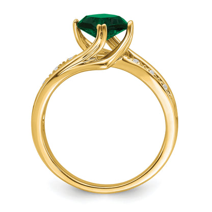 14k White Gold 6mm Cushion Lab-Created Emerald and Diamond Ring