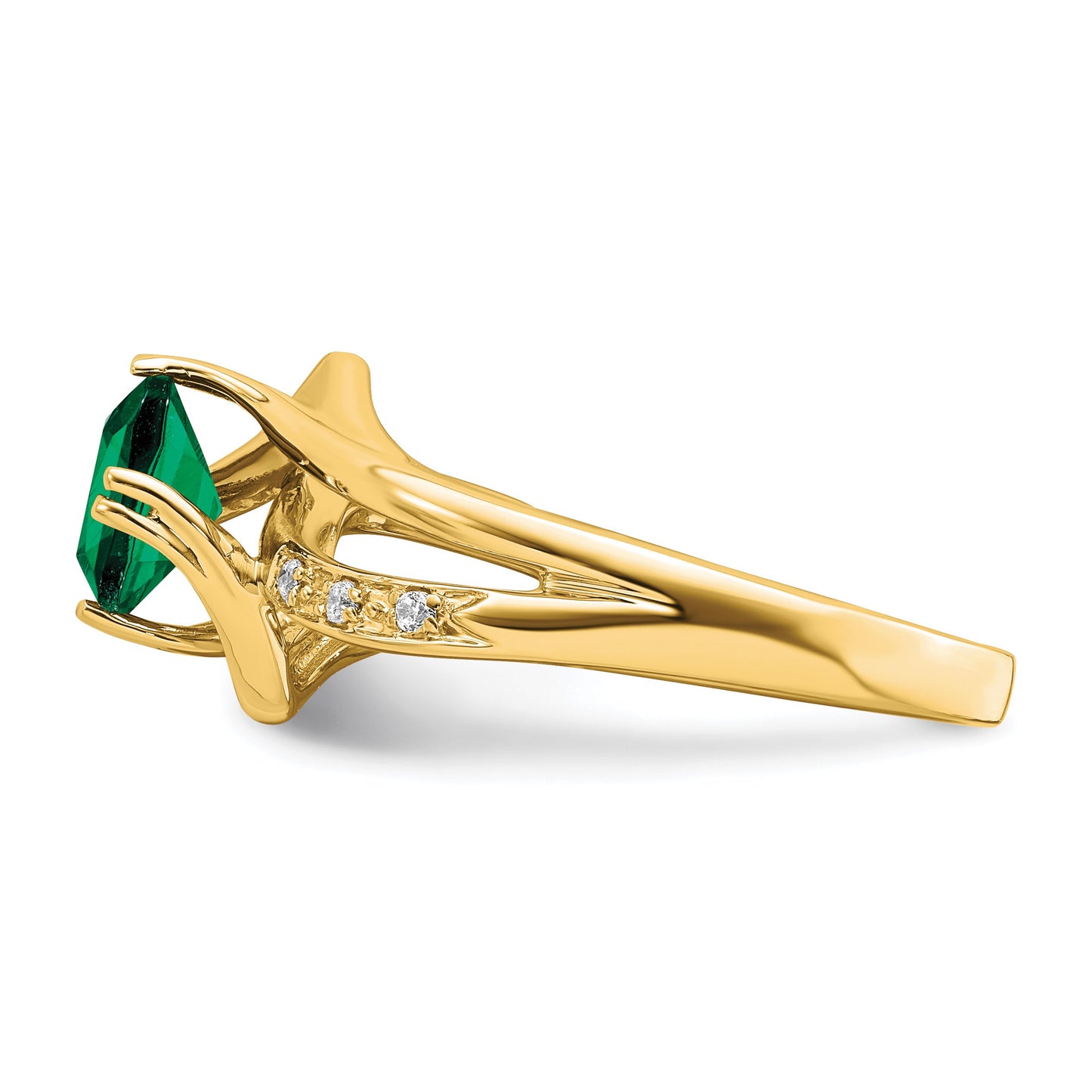 14k White Gold 6mm Cushion Lab-Created Emerald and Diamond Ring