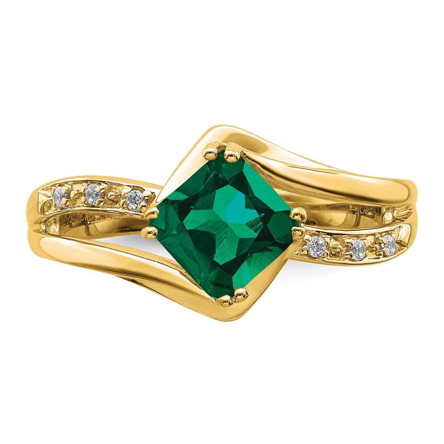 14k White Gold 6mm Cushion Lab-Created Emerald and Diamond Ring