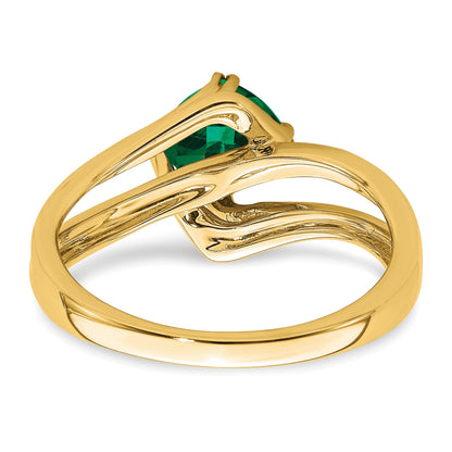 14k White Gold 6mm Cushion Lab-Created Emerald and Diamond Ring