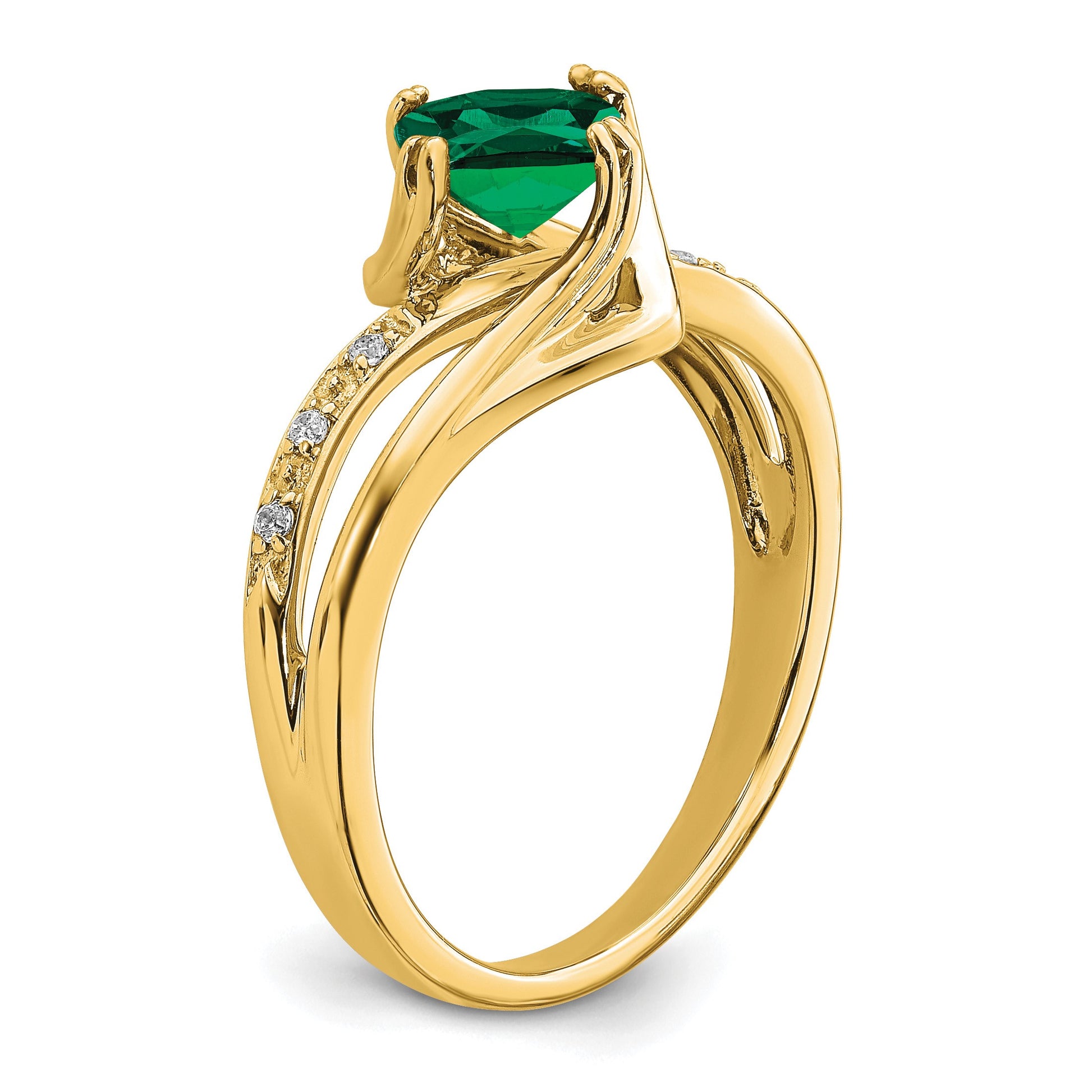 14k White Gold 6mm Cushion Lab-Created Emerald and Diamond Ring